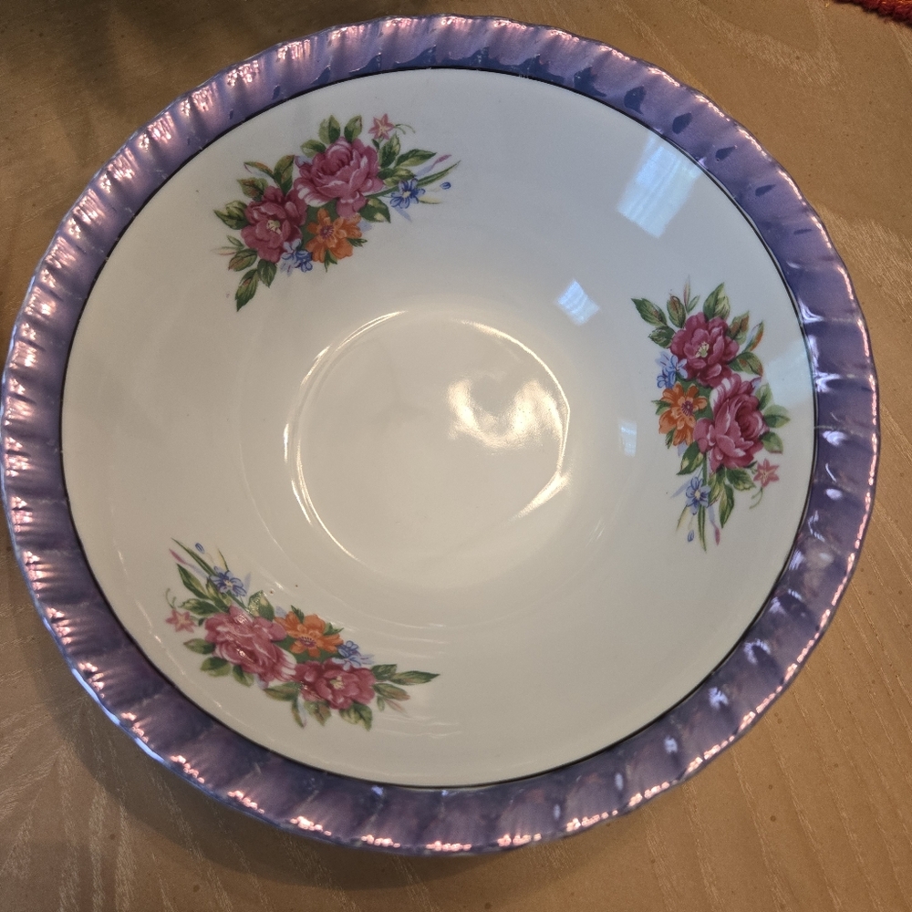 Two Vintage Yamatsu Japan Serving Bowls,  7", Pink, Orange & Periwinkle Florals